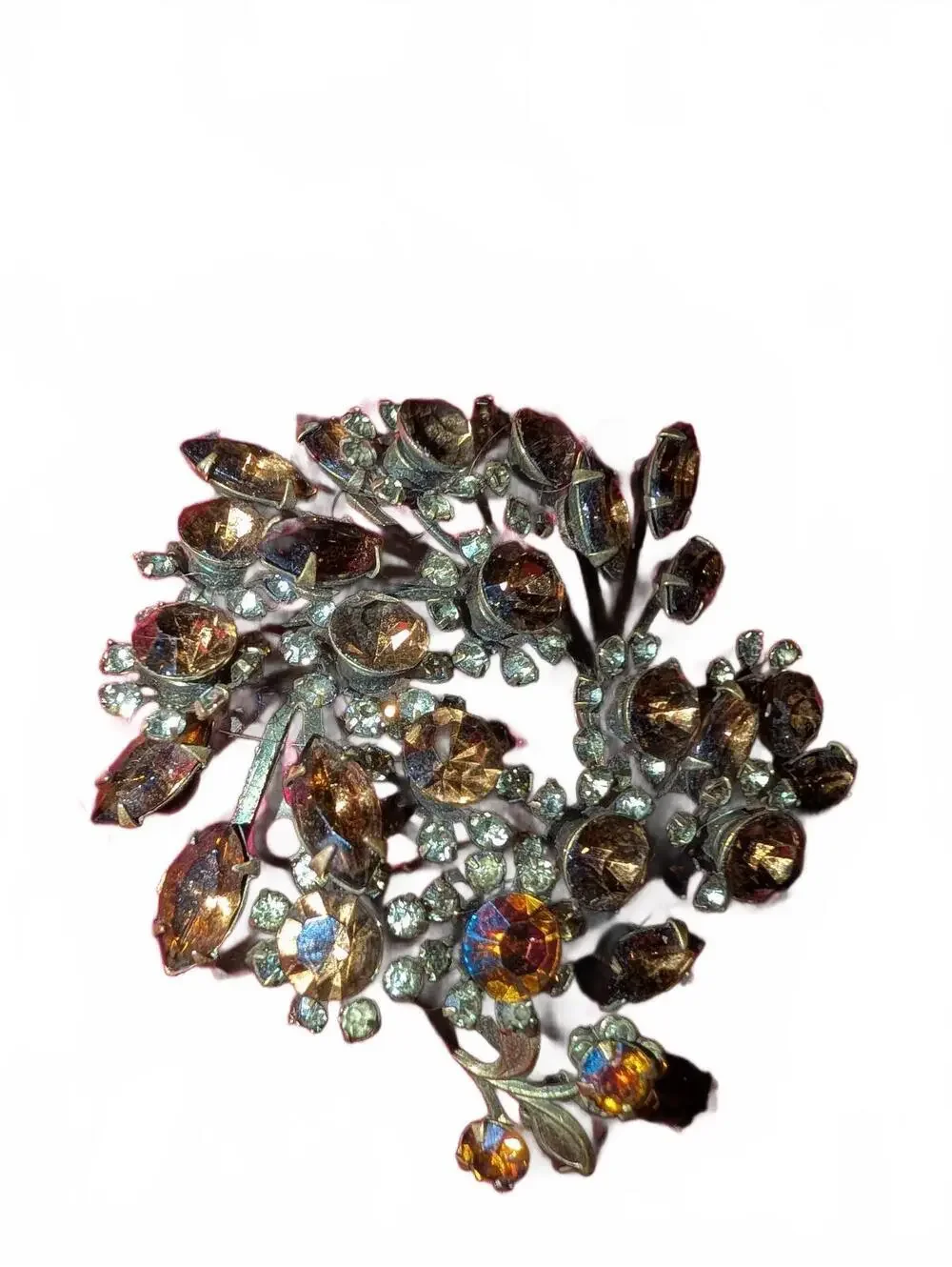 Vintage Floral Rhinestone Brooch Pin
